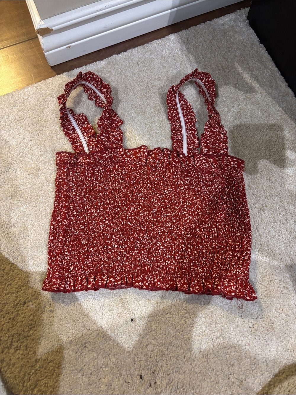 Women's Smocked Ruffled Tank Top - Red Floral